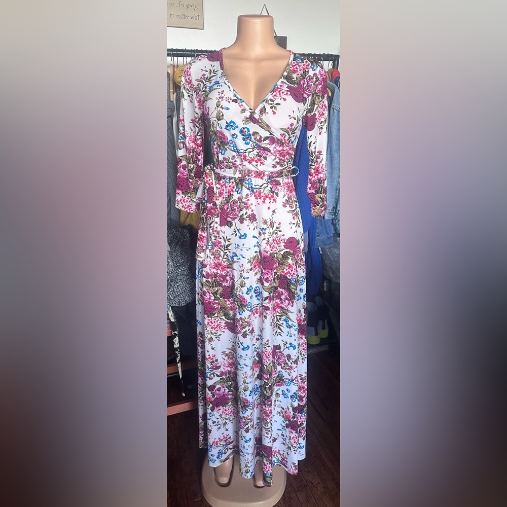 Pinkblush Pink and White Long sleeve Wrap Sundress